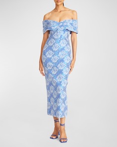 Жаккардовое платье с открытыми плечами и цветочным принтом Emerson Theia