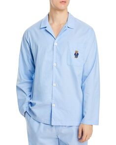 Хлопковая оксфордская пижамная рубашка на пуговицах с вышивкой Polo Ralph Lauren