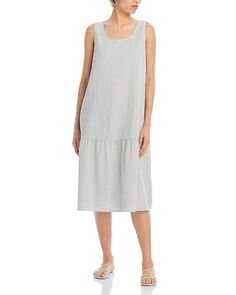 Платье миди из сирсакера с круглым вырезом Eileen Fisher Petites