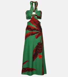 Платье миди с вырезом халтер и принтом JOHANNA ORTIZ, зеленый