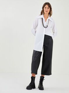Широкие кожаные женские брюки удобной посадки с карманами и подробной отделкой LC Waikiki Basic