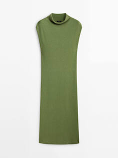 Платье Massimo Dutti Long Knit With A Mock Turtleneck, светло-зеленый
