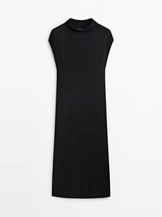 Платье Massimo Dutti Long Knit With A Mock Turtleneck, черный