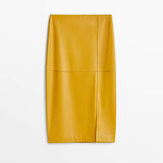 Юбка Massimo Dutti Nappa Leather Midi, желтый
