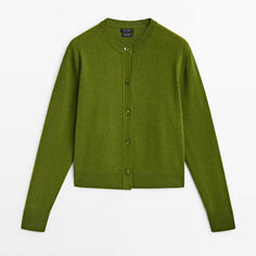 Кардиган Massimo Dutti Wool And Cashmere Blend Knit, зеленый