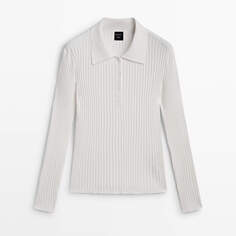 Поло Massimo Dutti Studio Ribbed Knit, кремовый