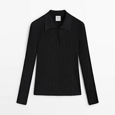 Поло Massimo Dutti Studio Ribbed Knit, черный