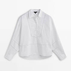 Рубашка Massimo Dutti Embroidered Lace Trim Cotton, белый