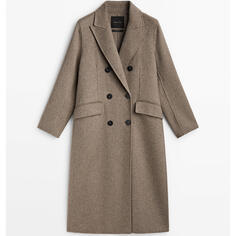 Пальто Massimo Dutti Long Wool Blend Double-Breasted, светло-коричневый
