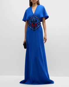 Платье трапециевидной формы с цветочным принтом и бусинами Lela Rose