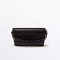 Сумка кросс-боди Massimo Dutti Leather With Interwoven Strap, черный