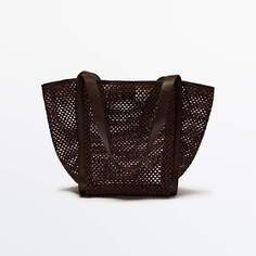 Сумка-шоппер Massimo Dutti Mesh With Nappa Leather Details, коричневый