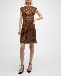 Трикотажное платье трапециевидной формы с леопардовым принтом и пайетками St. John