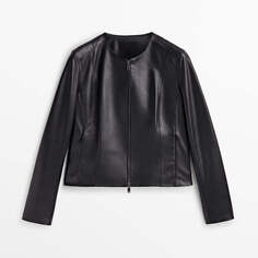 Куртка Massimo Dutti Black Nappa Leather, черный