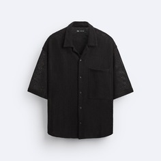 Рубашка ZARA Из Рельефной Ткани С Кружевом Кроше, черный