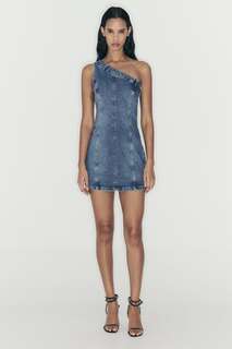 Асимметричное джинсовое платье trf Zara, синий