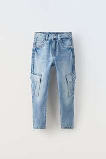 Очень гибкие джинсы с карманами на бедрах Zara, средне-синий