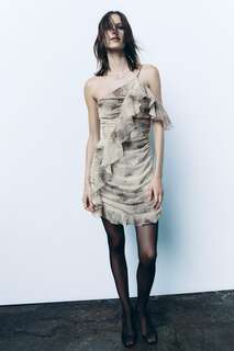 Асимметричное платье с животным принтом с оборками Zara, змея