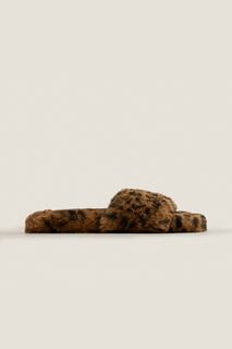 Тапочки из искусственного меха с принтом животных Zara, леопард