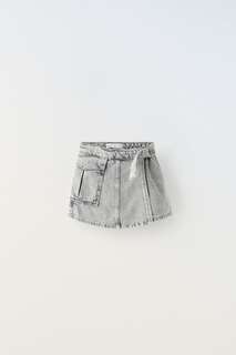 Короткая юбка из джинсовой ткани с набедренными карманами Zara, серый
