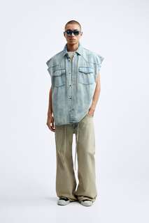 Рубашка из джинсовой ткани с абстрактным принтом Zara, аквамарин