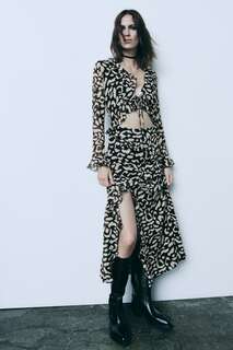 Платье миди с животным принтом Zara, леопард