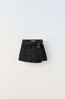 Короткая юбка из джинсовой ткани с набедренными карманами Zara, черный