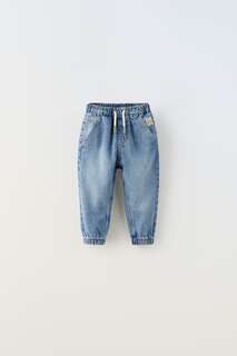 Джоггеры из джинсовой ткани с подтягивающей кружевкой Zara, средне-синий