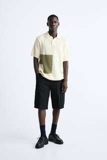Трикотажная рубашка-поло с цветными блоками с нашивками Zara, экрю