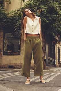 Зауженные брюки с принтом Zara, оливково-зеленый