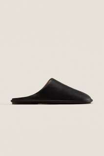 Контрастные кожаные тапочки Zara, черный
