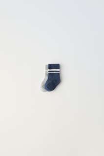 Набор из двух полосатых носков Zara, средне-синий