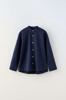 Хлопчатобумажную рубашку Zara, темно-синий