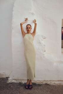 Платье миди с эффектом молочений Zara, светлый хаки