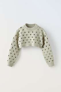 Укороченный трикотажный свитер Zara, сероватый