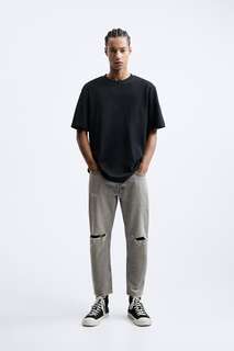 Укороченные узкие джинсы Zara, серый/бежевый