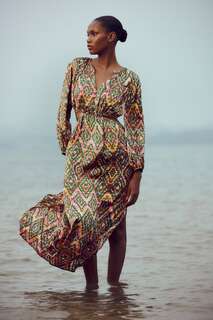 Платье миди с принтом с декоративным отверстием Zara, разноцветный