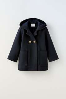 Двубортное пальто из фильтра длиной 3/4 Zara, темно-синий