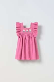 Платье с контрастной вышивкой Zara, розовый