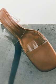 Прозрачные сандалии на каблуке Zara, светло-бежевый