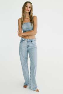 Широкие блестящие джинсы trf Zara, голубой