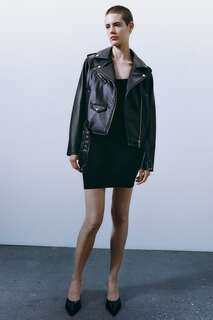 Байкерская куртка из искусственной кожи Zara, черный