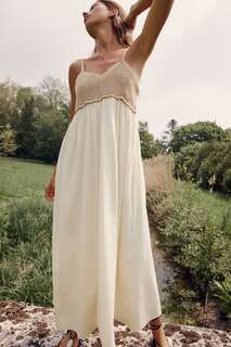 Платье с вязаной частью Zara, устричный белый