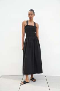 Платье миди с декоративной вышивкой Zara, черный
