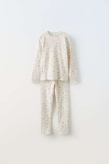 Пижама с цветочным рубиком Zara, экрю