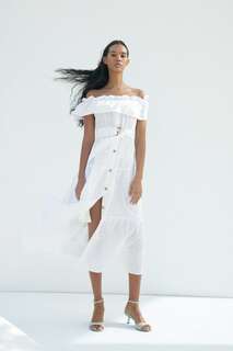 Платье миди с вышивкой Zara, белый