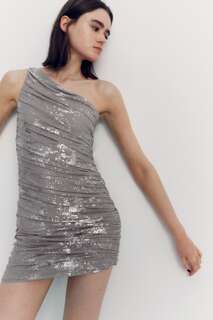 Платье из тюля с принтом металлический Zara, серебро