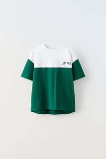 Разноцветная футболка Zara, зеленый