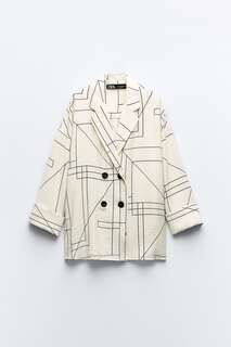 Пиджак с геометрическим принтом Zara, экрю / черный