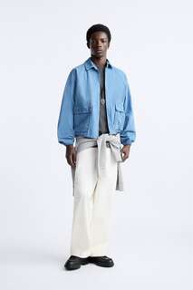 Куртка с контрастной отшивкой Zara, выцветший индиго